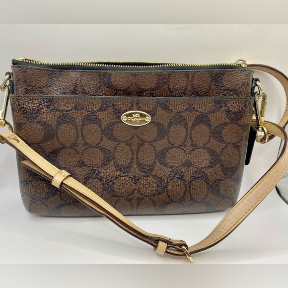 Coach Handbags - Coach Brown and Tan Signature Crossbody Bag